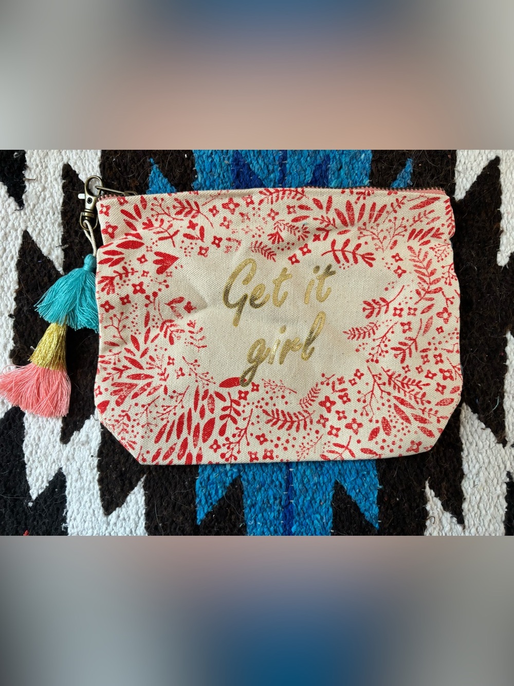 Get It Girl Floral Cosmetic Pouch in Red and Cream